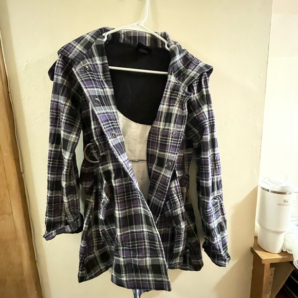 Plaid Women's Jacket - Purple and Black - Picture 1 of 3